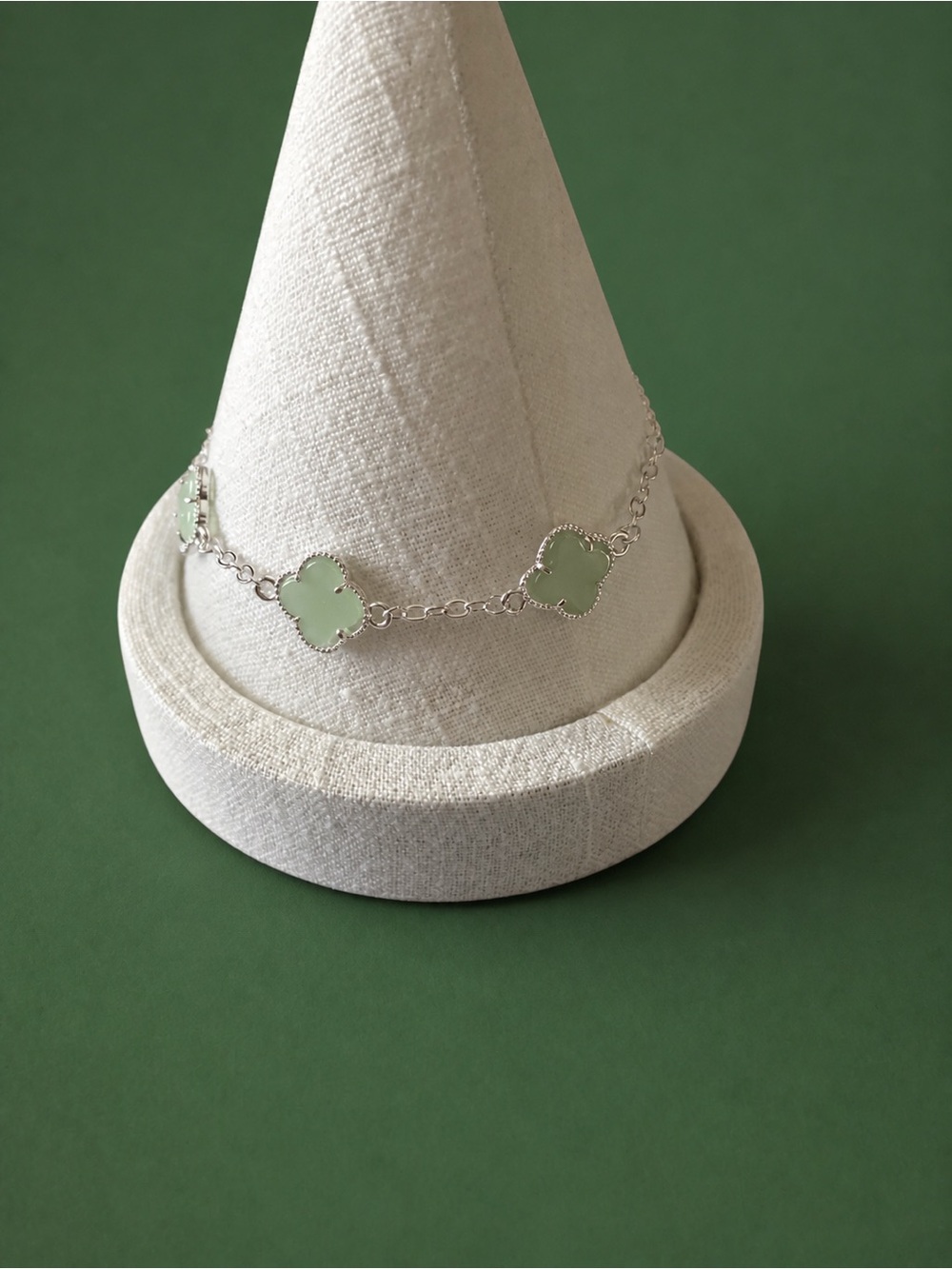 Silver Clover Link bracelet with Mint Green Accents